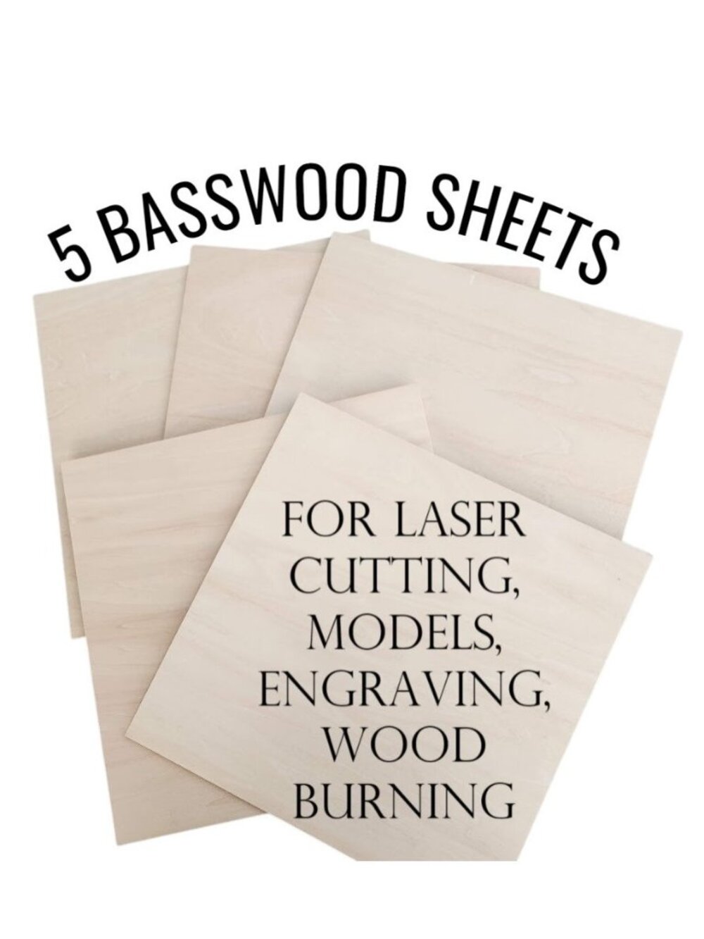 5 Pack Basswood Sheets 12"x12"x1/8", 3mm Thin Plywood Boards Unfinished Wood for